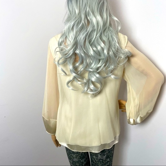 Diane von Furstenberg Silk Blouse | Fabric Flower Neckline | Rounded Neck - Picture 6 of 13